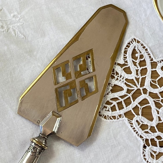 Image 1 of Tweekleurige verzilverde Art Deco taart- of taartschep