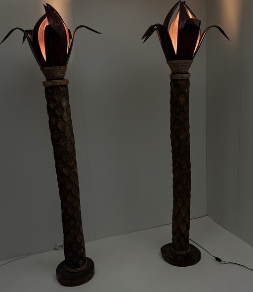 2 x Vintage palm tree lamps set floor lamps 195 cm