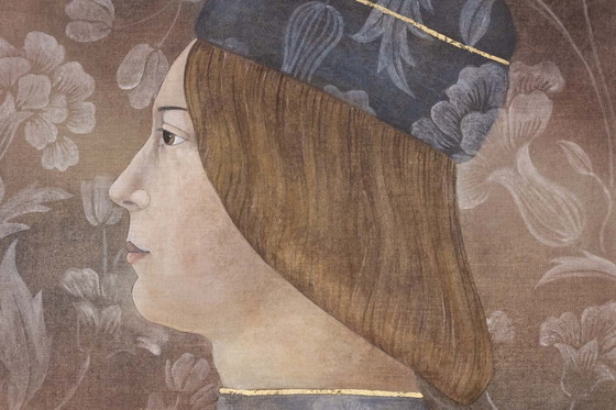 Image 1 of Lienzo pintado que representa un retrato de estilo renacentista italiano