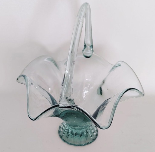 Magnifique panier antique en verre fait à la main