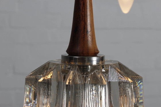 Drievlammige plafondlamp in ebbenhout en glas vintage lamp – Hanglampen, Crystal, Scandinavian (photo 3 of 11)
