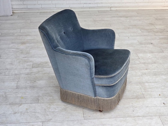 1970s, Danish armchair, furniture velour, beech wood., Velvet, Blue (photo 17 of 17)