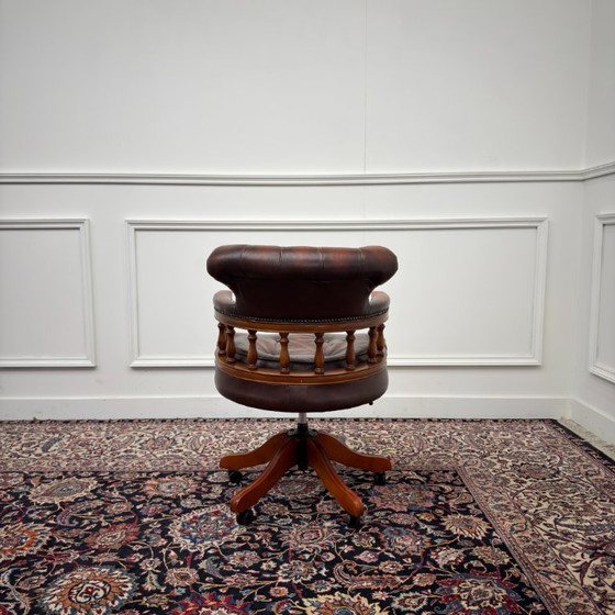 Oxblood English Chesterfield Office Chair – Leather, Wood (photo 4 of 7)