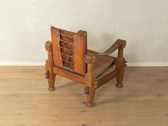 Brutalistische vintage safarifauteuil – Leather, Wood (photo 4 of 8)