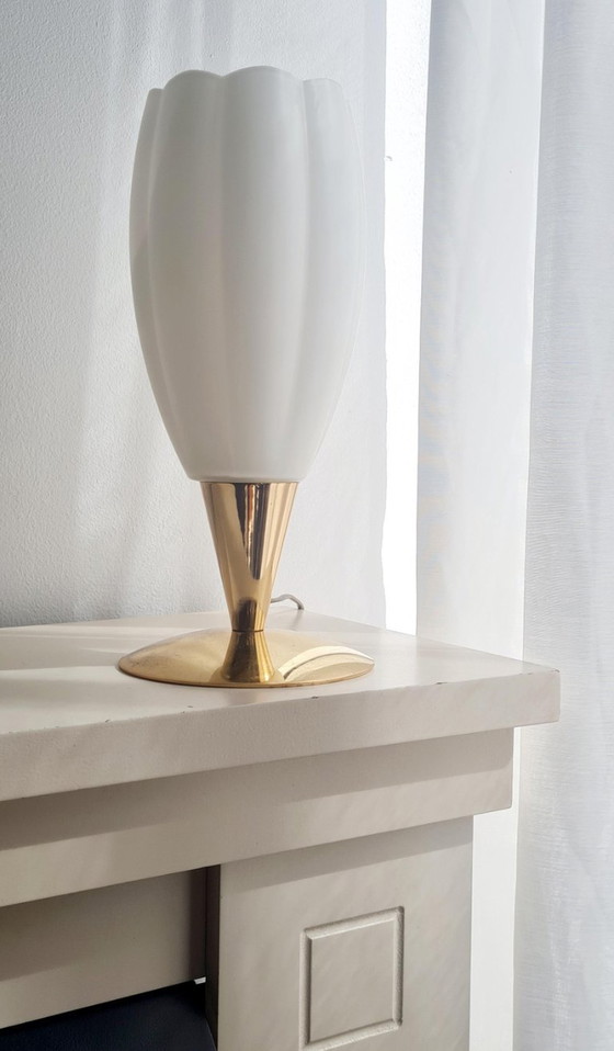 Image 1 of Lampada vintage a tulipano, vetro smerigliato, oro, stile francese