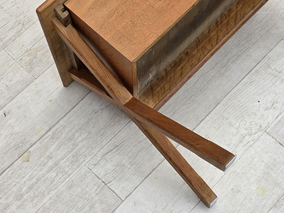 Image 1 of 1970s, Scandinavian side table with drawer, solid oak wood, teak wood.