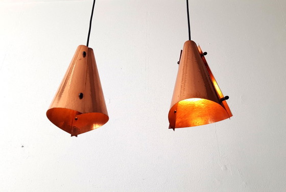 Image 1 of Set di 2 lampade a sospensione brutaliste in rame di E.S. Horn Aalestrup, anni '60