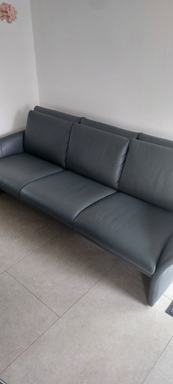 Image 1 of Elegante set da soggiorno in pelle a 3 posti + 2 posti – antracite