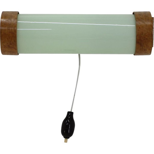 Lámpara de pared vintage de madera y cristal, años 30