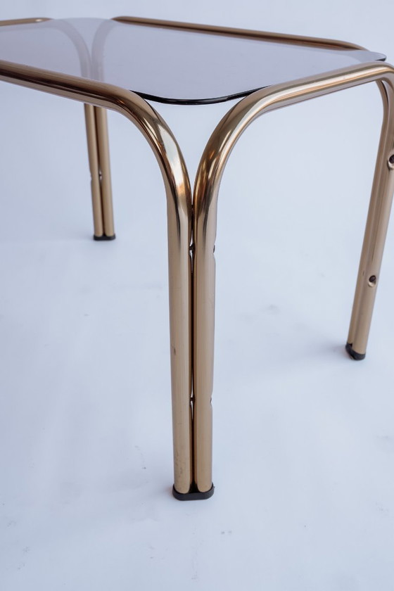 Image 1 of Vintage brass glass side table