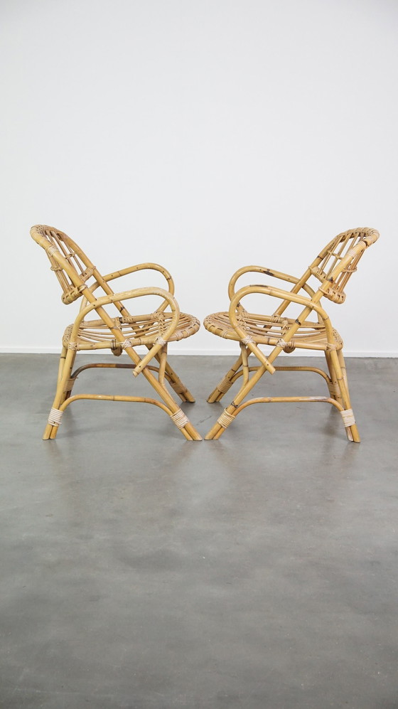 Image 1 of 4 X Rotan Dining/ Lounge Chair Met Armleuningen