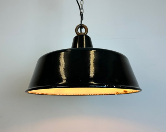 Image 1 of Black Enamel Industrial Pendant Lamp, 1950s