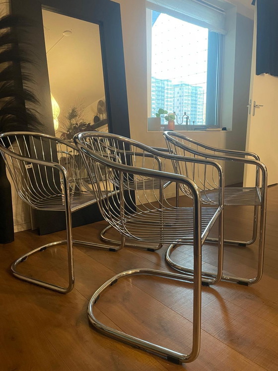 Image 1 of 4x Italian Design Wire Frame Eetkamer Stoel Chroom/Metaal
