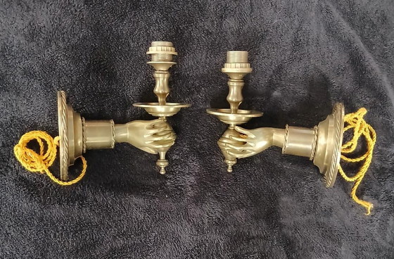 Image 1 of Espléndidos apliques de pared grandes con manecillas de bronce macizo