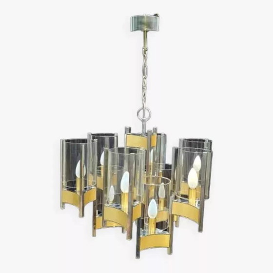 Lampadario vintage in cromo e ottone di Sciolari – Illuminazione, Vetro (photo 7 of 7)