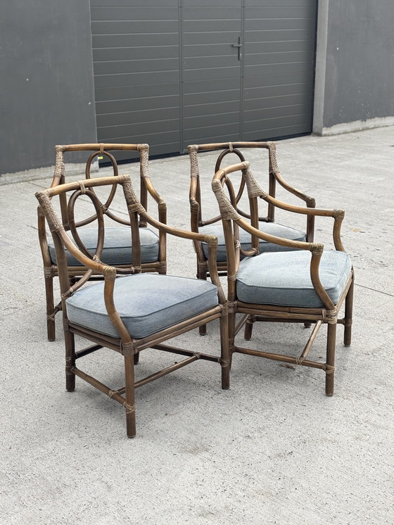 Image 1 of Set of 4 McGuire design rattan chairs with cushions – excellent condition