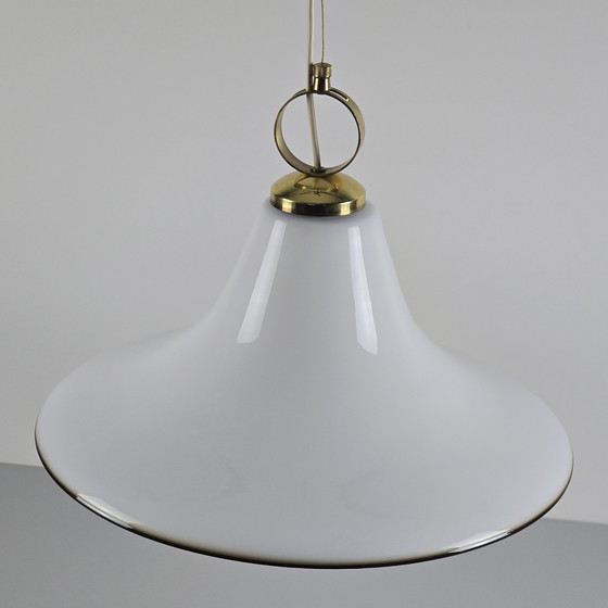 Image 1 of Vintage 1970S Sölken Leuchten Opaline Glass Suspension Lamp.