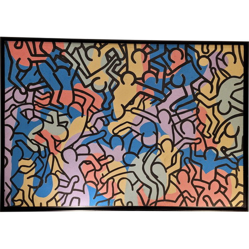 Vintage "Composition" oil on canvas by Keith Haring, 1980s