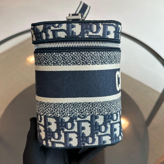 Image 1 of DIOR VANITY OBLIQUE EMBROIDERY TOP HANDLE CAG IN JACQUARD BLUE SHW