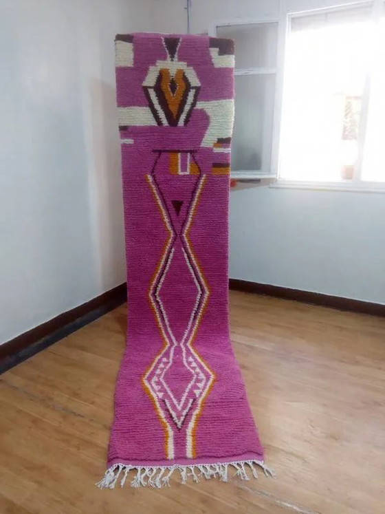 Alfombra de lana rosa - alfombra bereber tejida a mano de Marruecos - 315 x 73 cm – Wool, Cotton, Modern (photo 2 of 8)