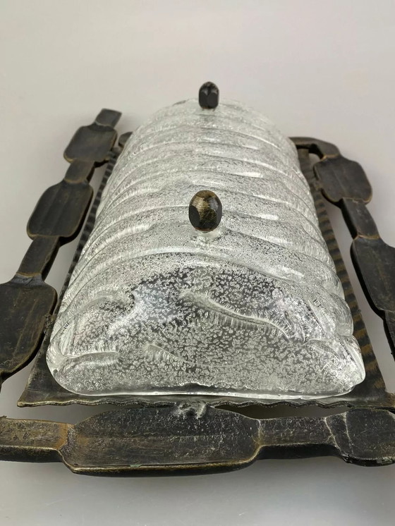 Image 1 of 60s 70s Brutalist Applique murale fer & verre Wall Lamp 60s 70s