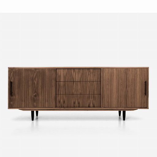 Commode en noyer O-S05 porte coulissante et 3 tiroirs