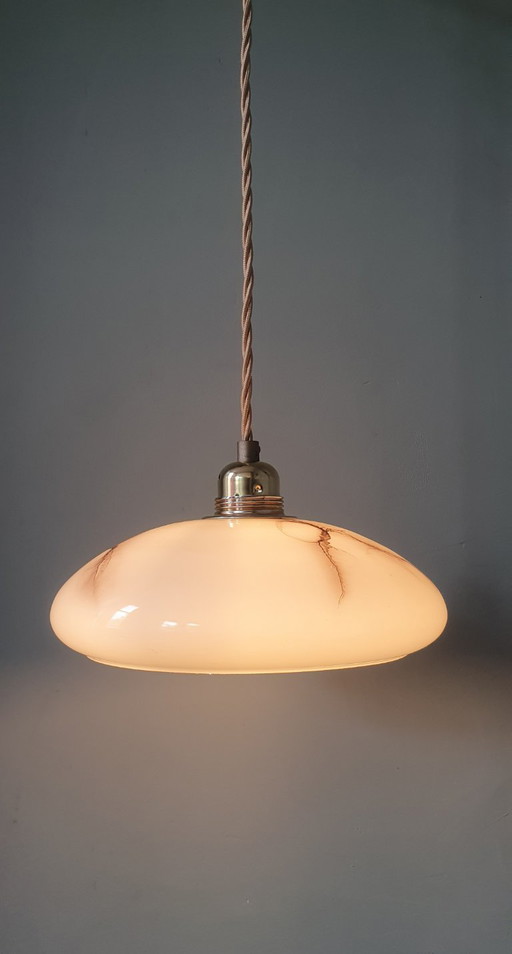 Vintage Marbled Pendant Lamp - Opaline Glass - Art Deco Style. – hanglampen, Metal (photo 2 of 15)
