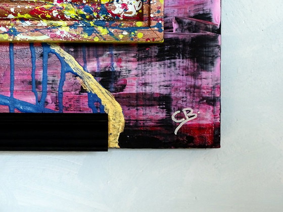 Quadro astratto con motivi di gatti e cani, CB, Dipinti e disegni, Legno, MDF, Rosso, Abstract (foto 13 di 15)