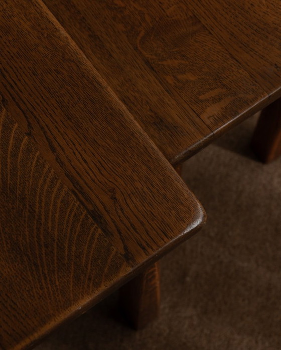 Image 1 of Vintage Brutalist Solid Oak Nesting Tables (Set of 3) – Dutch, 1970s