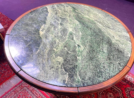 Image 1 of Table vintage en marbre vert de mer et palissandre années 1970