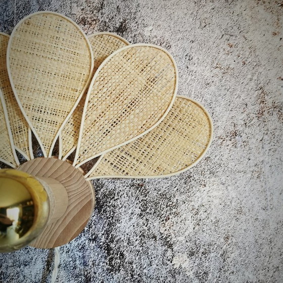 Image 1 of Art Deco wall light, 7 petals in rattan and fabric (customizable shade)