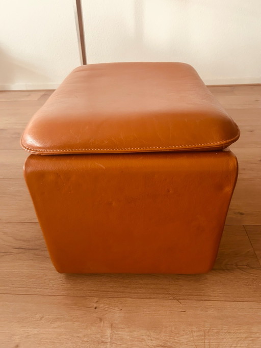 Reposapiés y puf vintage de cuero suizo de De Sede