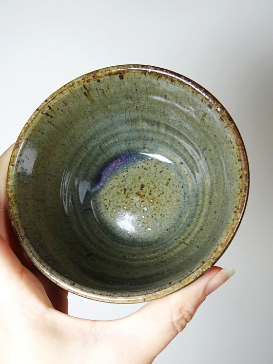 Image 1 of 6 handcrafted stoneware bowls glazed with ash, signed Tournay, vintage 1970-1990