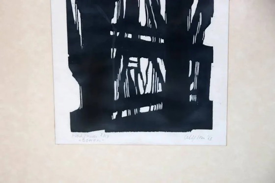 Holzschnitt mit dem Titel „Bäume“ aus dem Jahr 1963 – Gemälde & Zeichnungen, Paper, Wood, Abstract (photo 5 of 6)