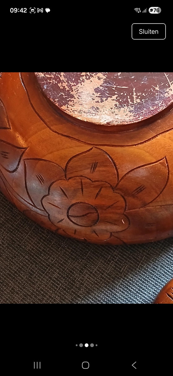 Image 1 of Vintage handgestoken teakhouten saladeset