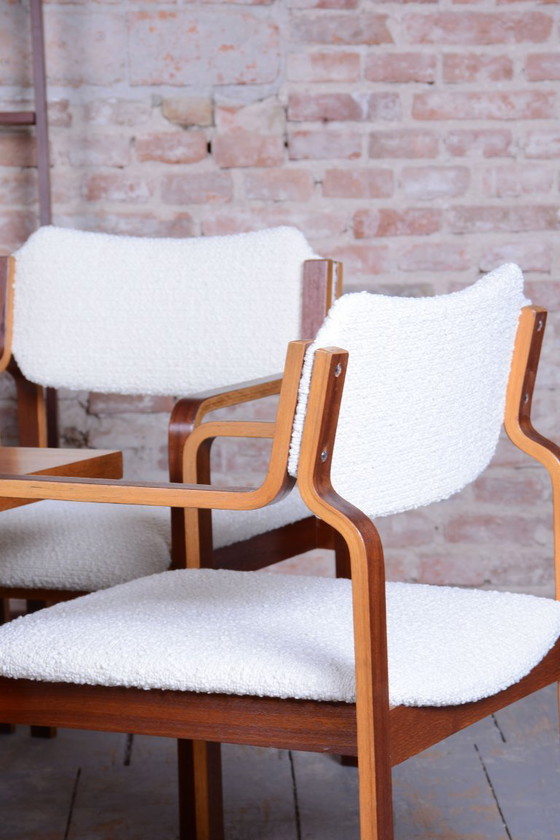 Set of Four Restored Mid Century Chairs, by Ludvik Volak, Mahogany, Czech, 1960s – Dining chairs, Textile (photo 6 of 12)