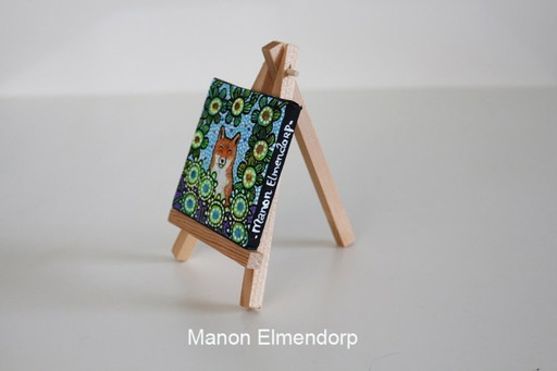 Peinture unique peinte à la main avec l'âne, le renard et les fleurs