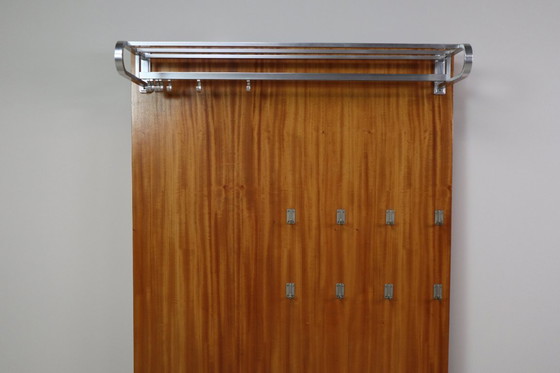 Image 1 of Modernist wall-mounted cloakroom in Teak, Aluminium & Nickel-plated Brass, 1950s