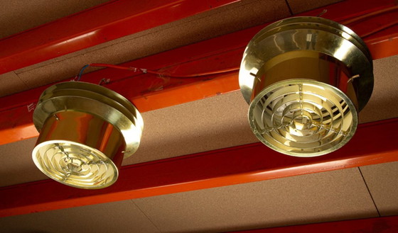 Image 1 of Pair of Danish ceiling lights in Brass model T742 by Hans Agne Jakobson 1960.