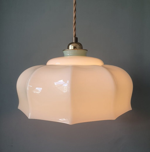 Suspension vintage française - Verre opalin vert pastel – hanglampen, Glass (photo 2 of 16)