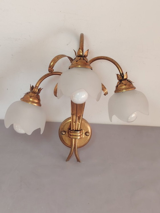Image 1 of Vintage wandlamp (met wandarm) in Italiaanse Florentijnse stijl, gemaakt van smeedijzer.