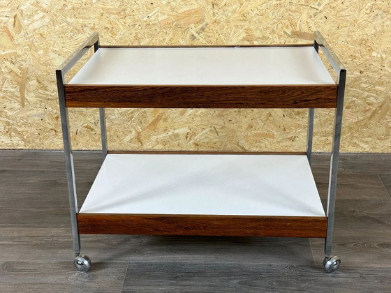 Image 1 of 60s 70s serving trolley dinette in teak & chrome Danish Modern Design