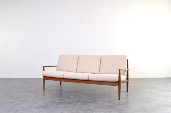 Image 1 of Deense teakhouten en wollen sofa uit het midden van de 20e eeuw, ontworpen door Grete Jalk voor France & Søn, jaren 60.