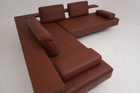 Image 1 of Canapé d'angle Rolf Benz Dono en cuir marron cognac avec canapé-lit gigogne