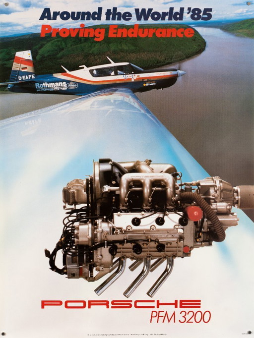 Porsche PFM 3200 Around the world – 1985 – Originele vintage Porsche poster van Strenger Grafik Design – Modern – 102x76 cm