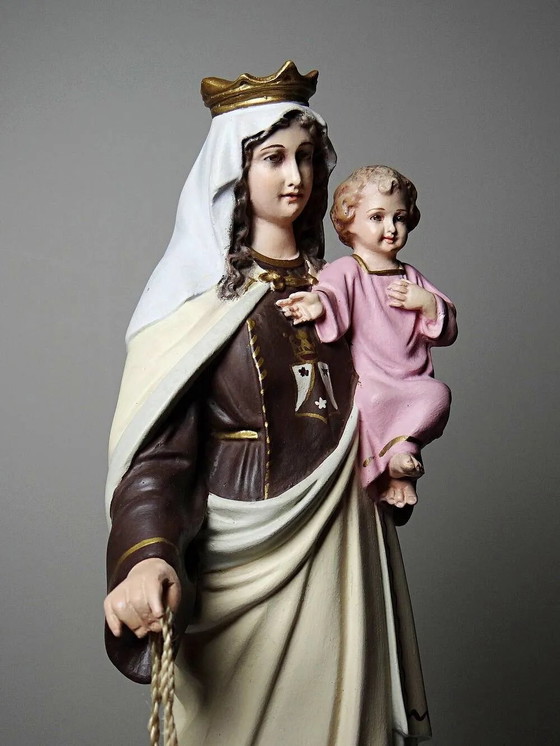 Statuetta gesso ND del Monte Carmelo, laboratori Olot, occhi di vetro, – Oggetti decorativi, Legno, Cromo (photo 4 of 17)