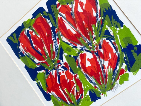 1x Siebdruck „Rote Tulpen“ von Ad Van Hassel – Lithographien & Drucke, Glass, Paper (photo 4 of 8)