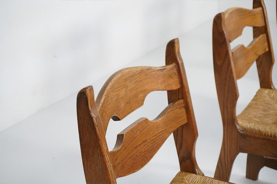 Image 1 of Set di 10 sedie brutaliste "Razor" in rovere con seduta in giunco, Paesi Bassi, anni '70