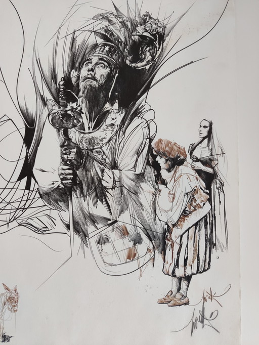 Raymond Moretti, Lithography, Le Seigneur de la Mancha et Pancho