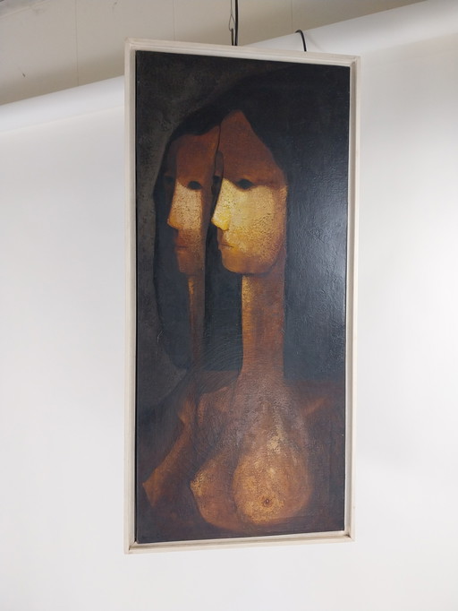 1 x painting stylized ladies signed
